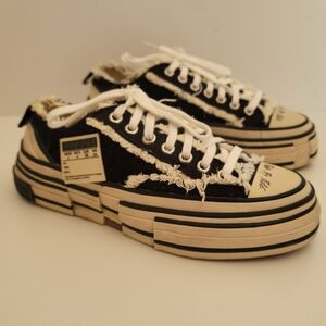 Low Top Canvas Sneakers Chunky Platform Sole Black White Peace By Piece EU 36